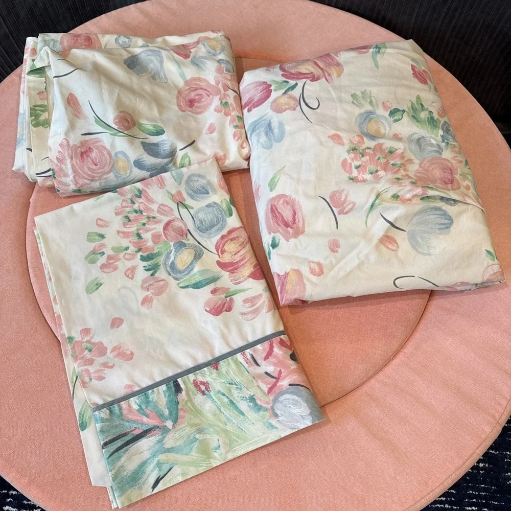Vintage‎ 80's/90's Floral Twin Sheet Set Revman Flat Fitted Case